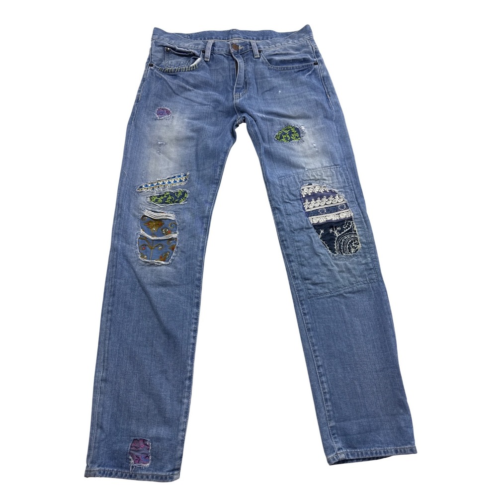 Denim & Supply Ralph Lauren Patchwork Distressed Boyfriend Jeans Blue Womens 25